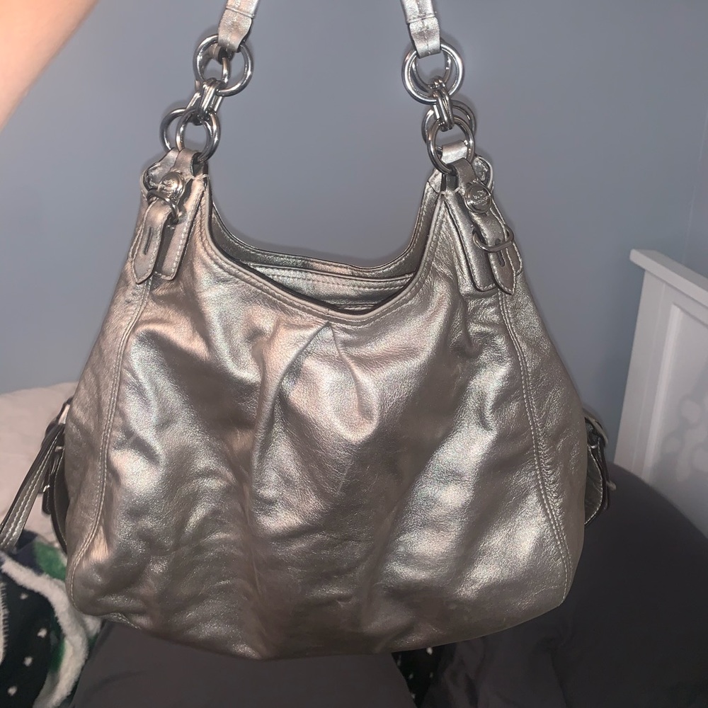 Coach Leather Bronze Handbag Three Lg. Compartmens